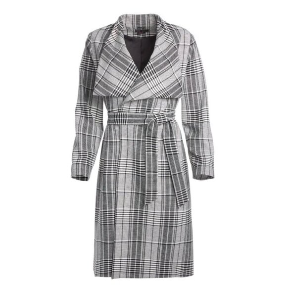 Alice + Olivia Ginny Plaid Wrap Wool Blend Coat - Picture 1 of 10
